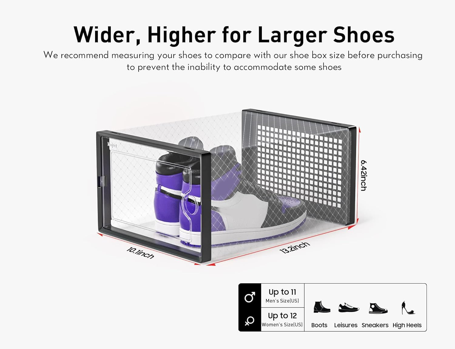 Kuject X-Large Clear Shoe Storage Boxes – Stackable Plastic Sneaker Organizers for Closet & Entryway (Black, 12-Pack)