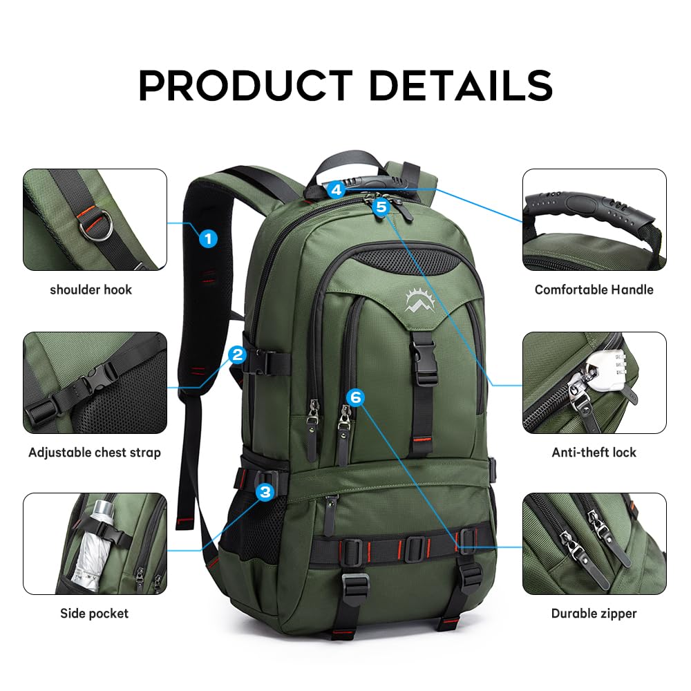 KAKA Flight-Approved Travel Backpack with 17.3” Laptop Compartment – Anti-Theft Carry-On Backpack for Men & Women – Green