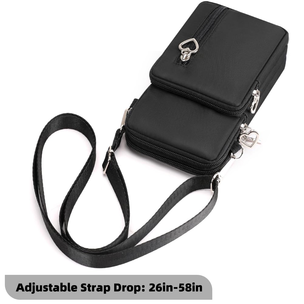 JANKS Small Nylon Crossbody Phone Bag for Women – Lightweight Mini Cell Phone Purse with Adjustable Strap (Black)