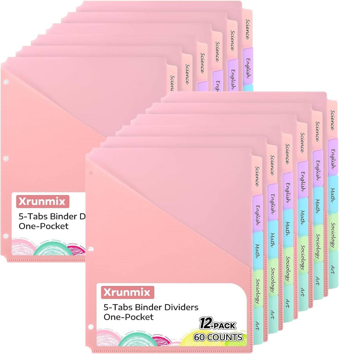 5-Piece Pastel Pocket Binder Divider Set