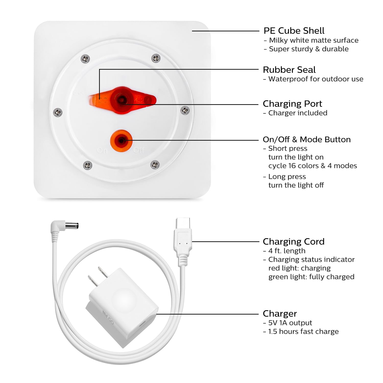 4” Rechargeable RGB LED Cube Night Light – Child-Friendly Waterproof Color Changing Mood Lamp