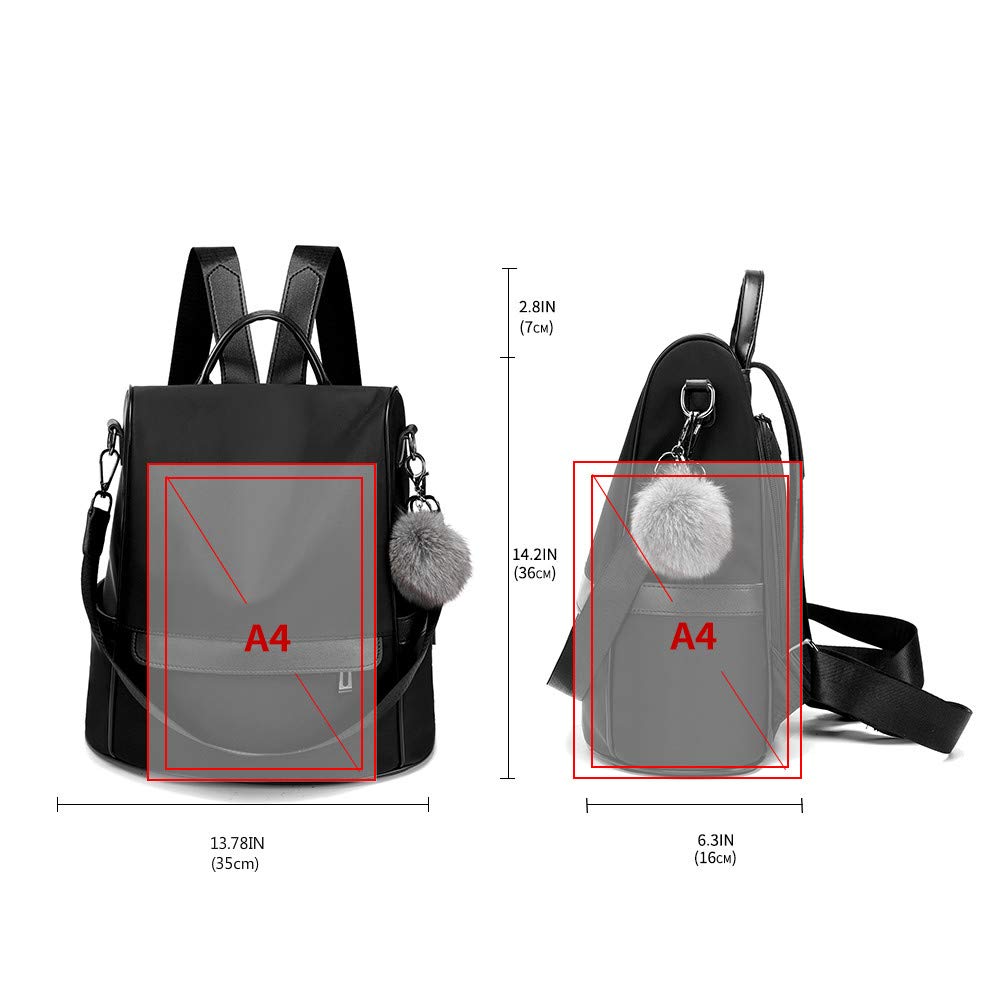 CHERUTY Women’s Anti-Theft Nylon Backpack Purse – Lightweight Fashion Travel Backpack with Rear Zipper Design (Black)