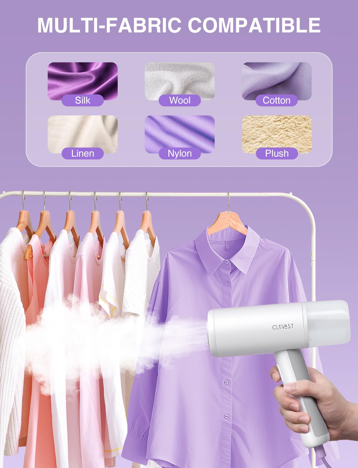 White Compact Foldable Handheld Garment Steamer 1000W Portable Travel Steam Iron with Ceramic Soleplate