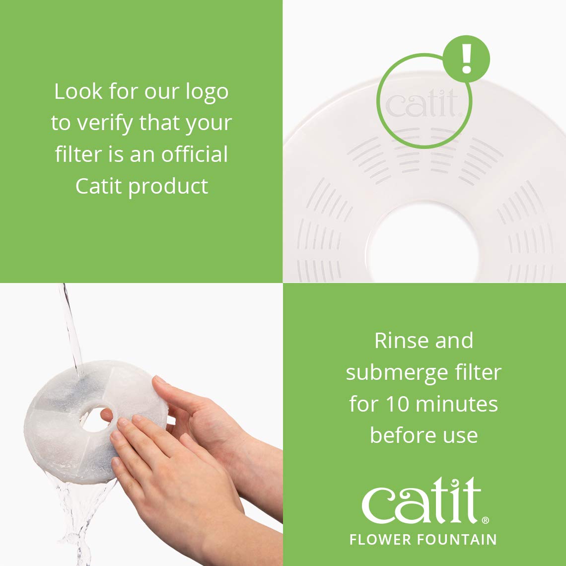 Catit Flower Cat Water Fountain 3L with Triple Action Filter, Ultra Quiet Pump & Multi-Flow Hydration System – BPA-Free Green Pet Fountain