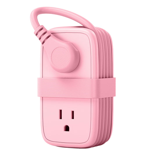 Pink Travel Power Strip with USB Ports – Compact 7-Device Charging Station with Flat Plug & Wrap Cord for Cruise, Hotel & Dorm