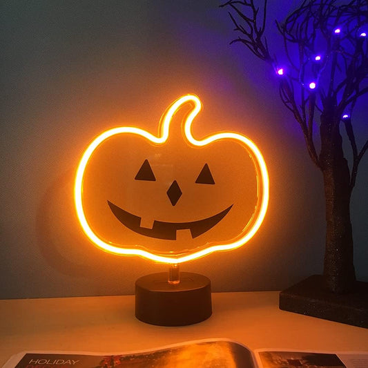 Pumpkin Neon LED Sign – Orange Halloween Emoji Design, USB & Battery Powered Table Décor Light for Kids & Party