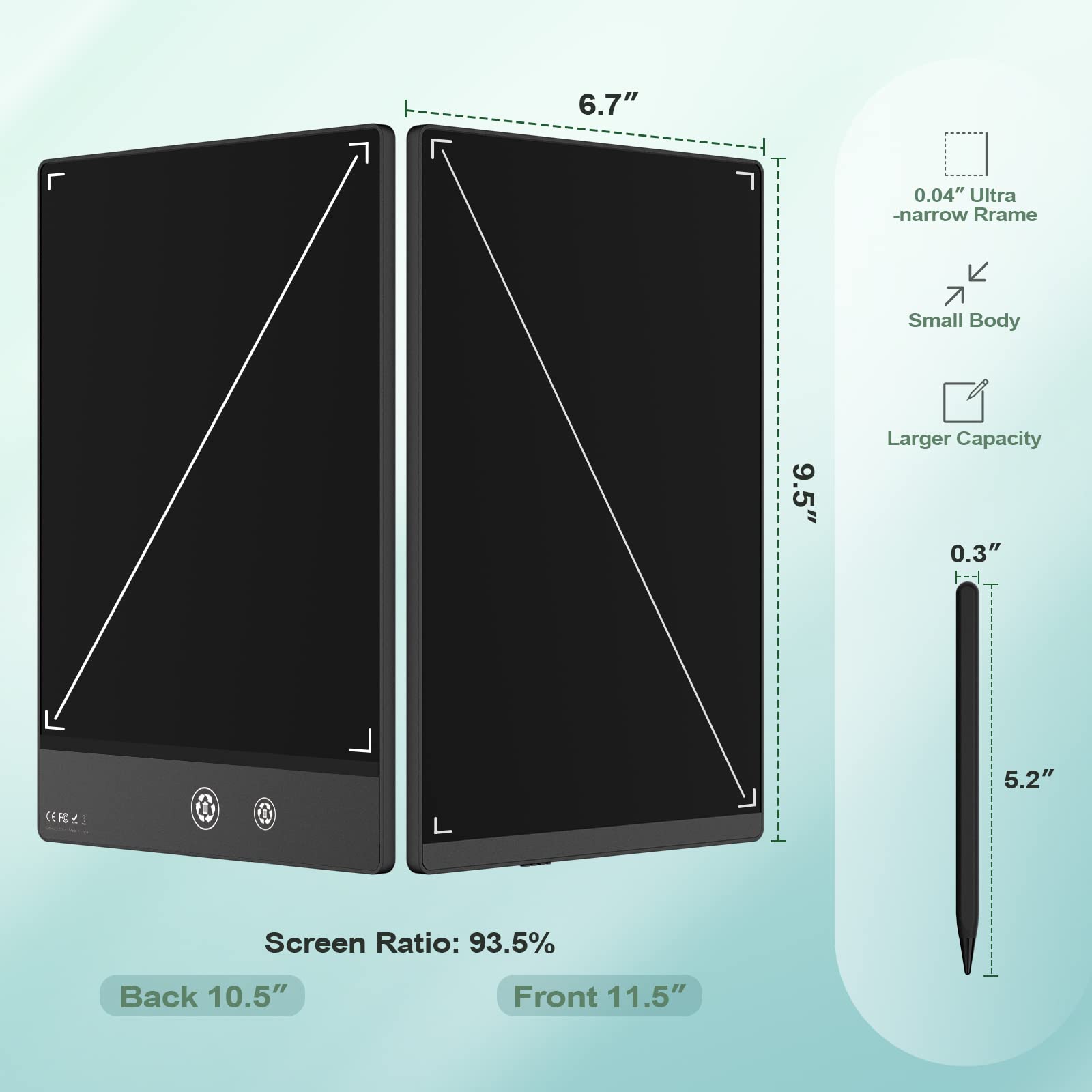 10.5” Double-Sided LCD Writing Tablet – Ultra Slim Reusable Digital Notepad (Black)