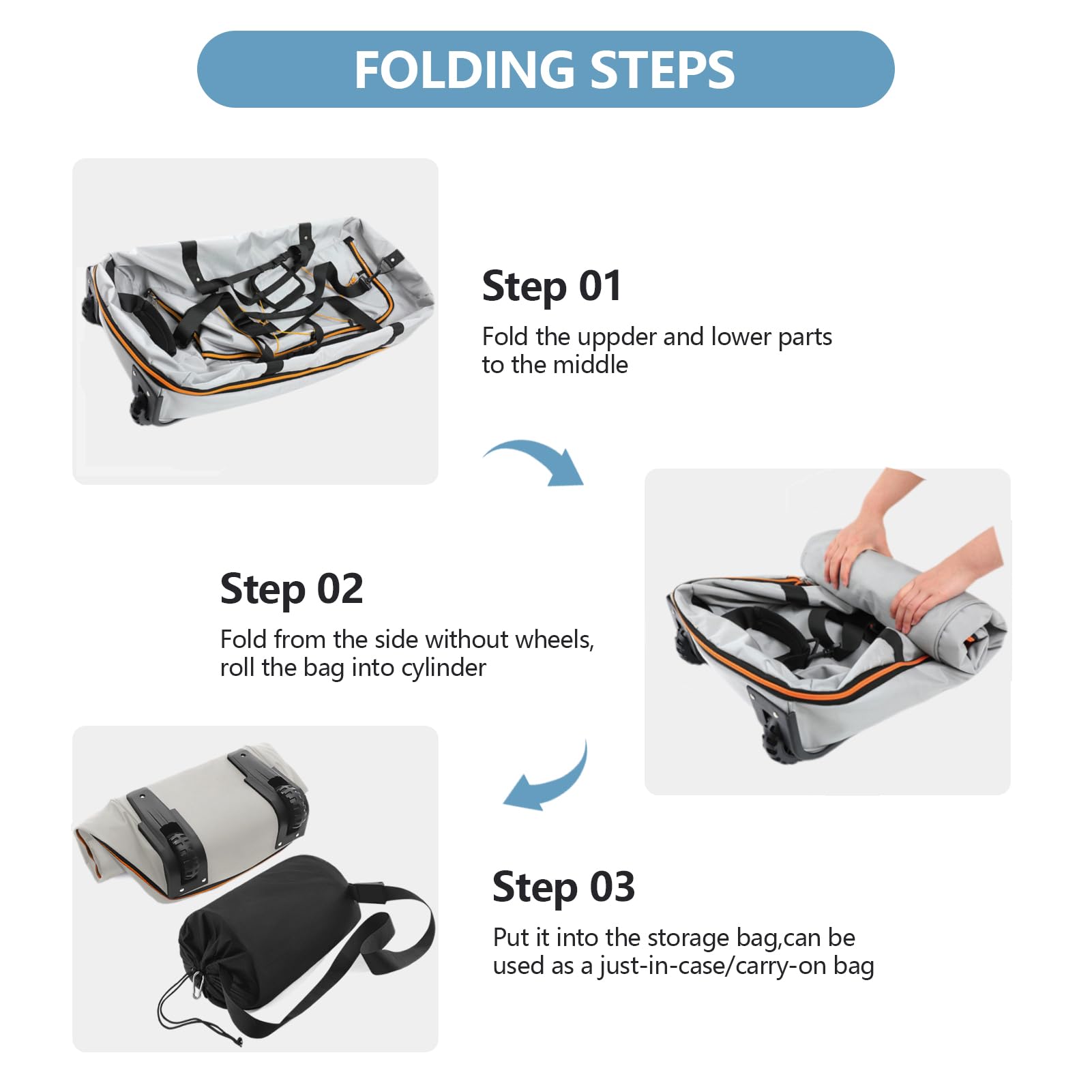 MorthanaBag 32” Expandable Rolling Duffel Bag, 1680D Oxford Foldable Travel Duffle with 2 Wheels (Grey)