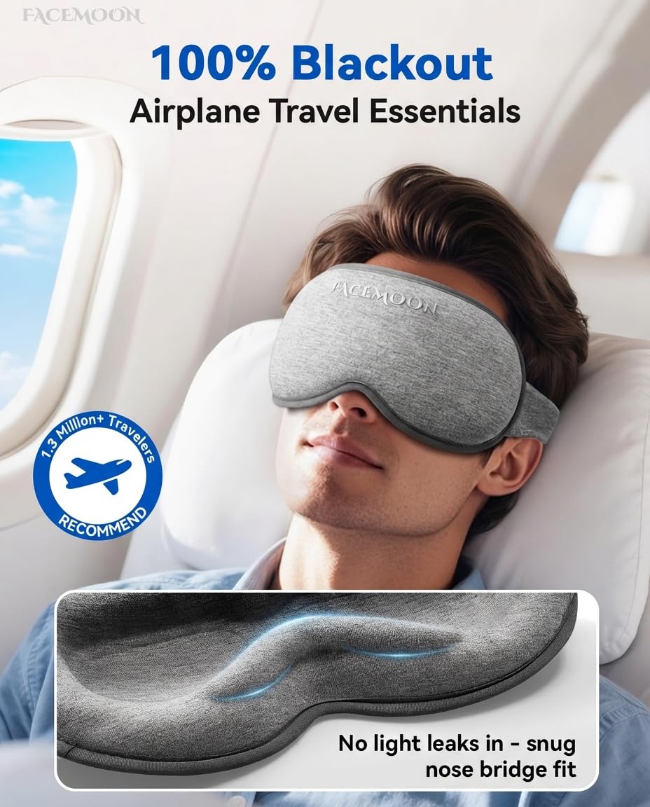 Weighted 3D Sleep Eye Mask with Microbeads – 100% Light Blocking Travel Mask with Earplugs for Deep Sleep, Meditation & Long Flights