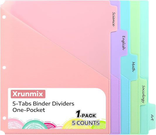 5-Piece Pastel Pocket Binder Divider Set