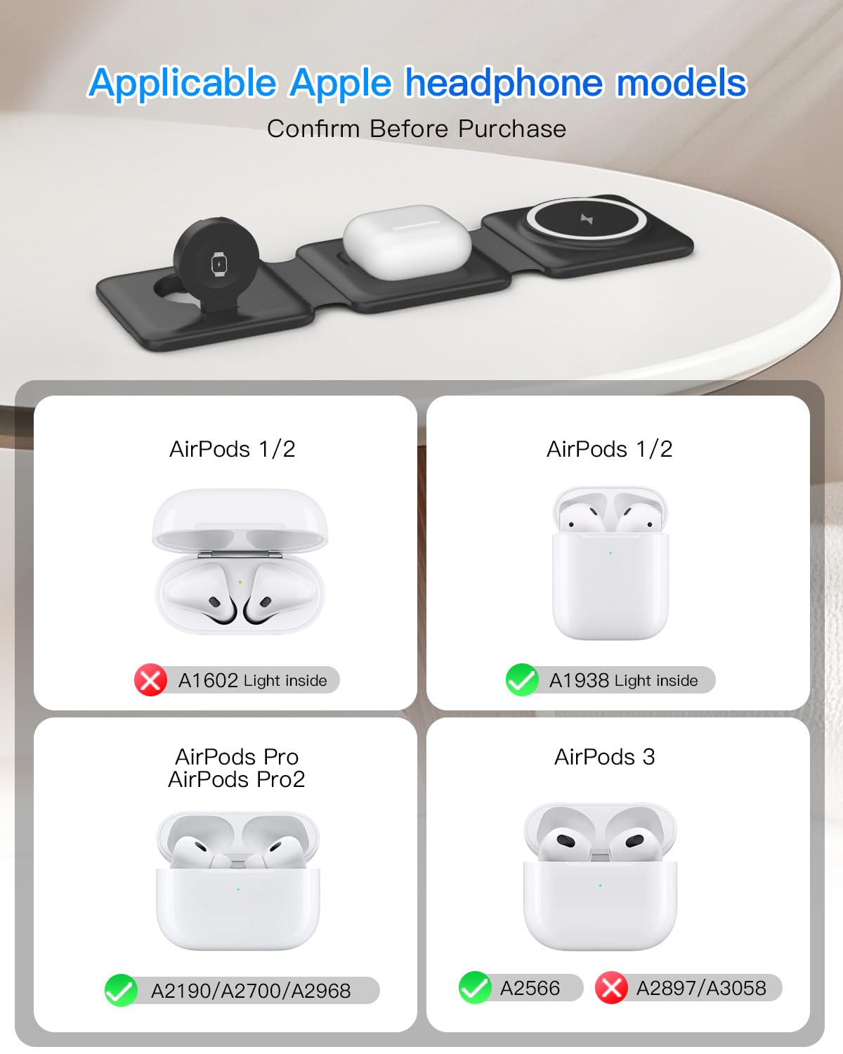 3-in-1 Foldable Magnetic Wireless Charging Station for iPhone, Apple Watch & AirPods
