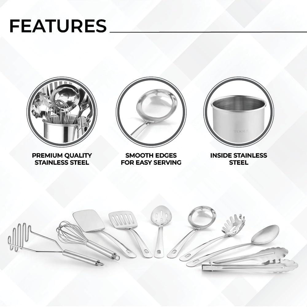 10-Piece Stainless Steel Kitchen Tool Set – Heavy Duty, Dishwasher Safe & Durable