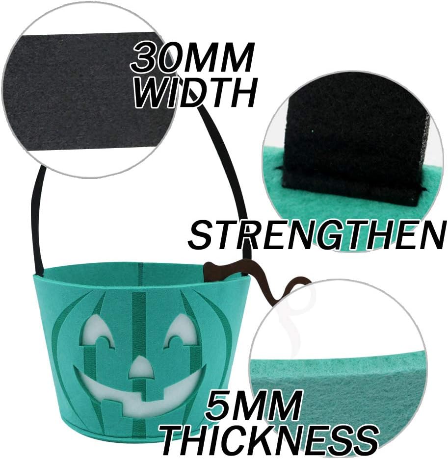 Teal Pumpkin Halloween Trick-or-Treat Bucket with Blue LED Lights – Reusable Felt Candy Bag for Allergy-Friendly Treats