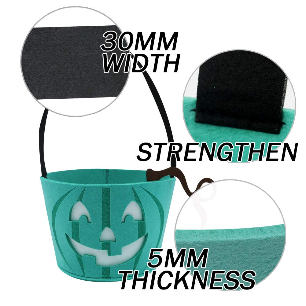 Teal Pumpkin Halloween Trick-or-Treat Bucket with Blue LED Lights – Reusable Felt Candy Bag for Allergy-Friendly Treats