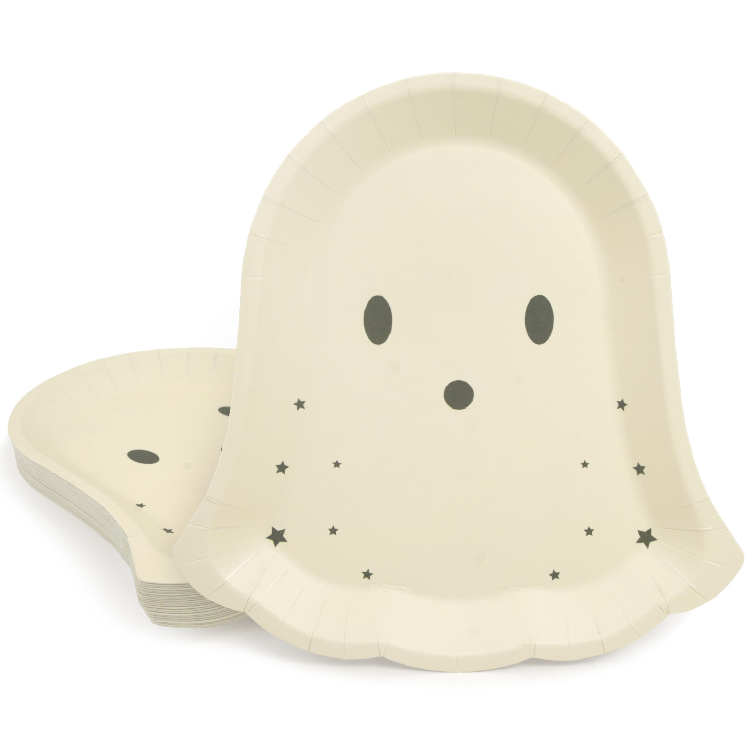 Beige Ghost Halloween Paper Plates – 24 Pcs 8.5" Cute Neutral Disposable Plates for Parties, Baby Showers & Summerween