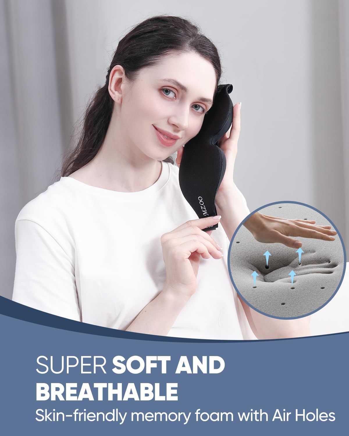 3D Contoured Sleep Mask for Travel – 100% Light Blocking Eye Mask for Side Sleepers with Memory Foam & Adjustable Strap