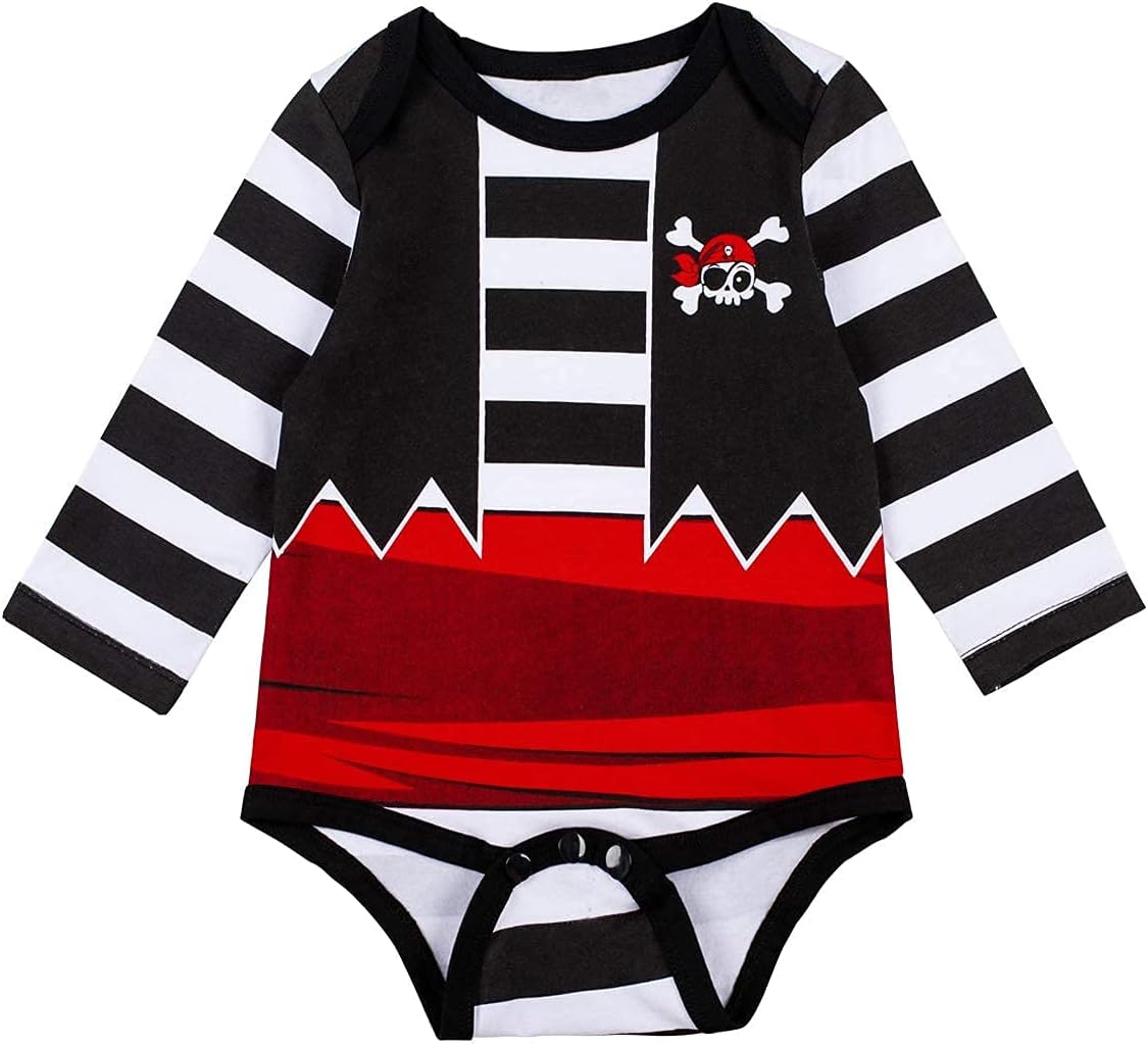 Gray Baby Pirate Costume – Soft Cotton Romper Set with Pants and Hat for Halloween, Fall & Daily Wear