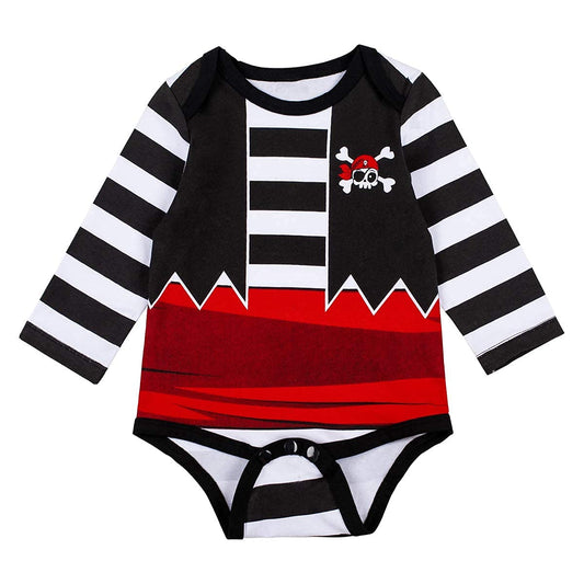 Gray Baby Pirate Costume – Soft Cotton Romper Set with Pants and Hat for Halloween, Fall & Daily Wear