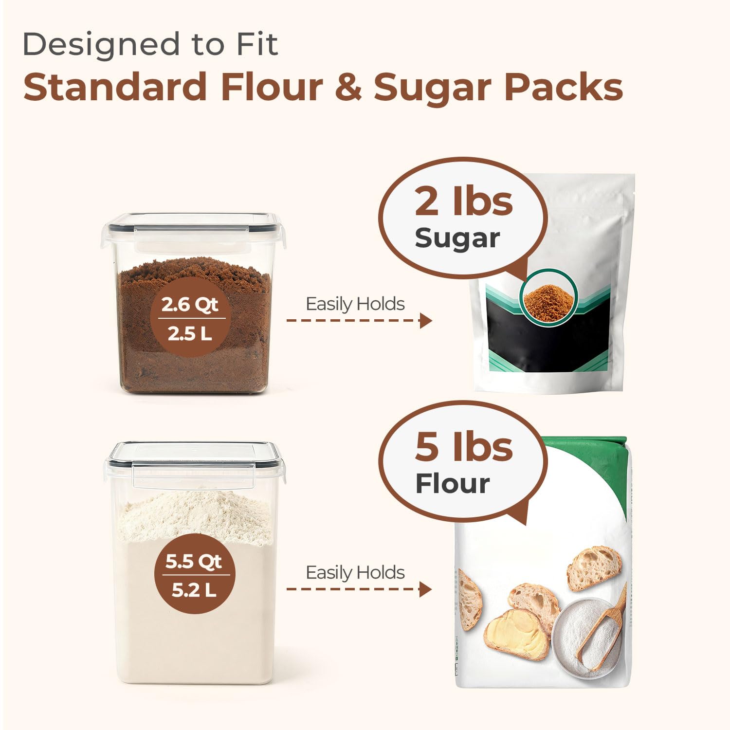 Airtight Flour & Sugar Storage Container Set – 3-Piece Stackable Pantry Organization System