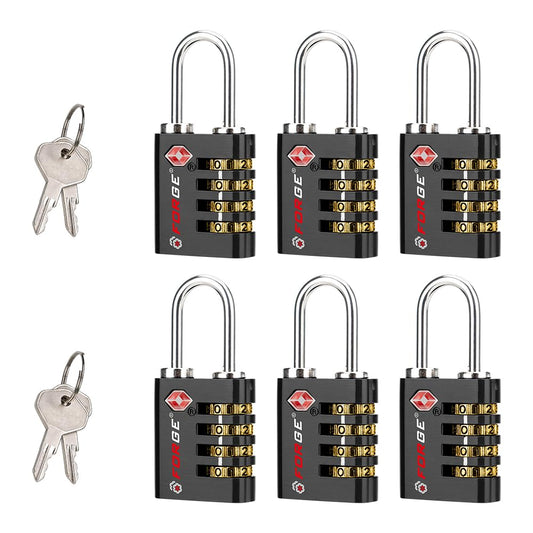 Forge TS-431 TSA Approved Luggage Lock with Key & 4-Digit Combination, Heavy Duty Zinc Alloy Travel Security Lock
