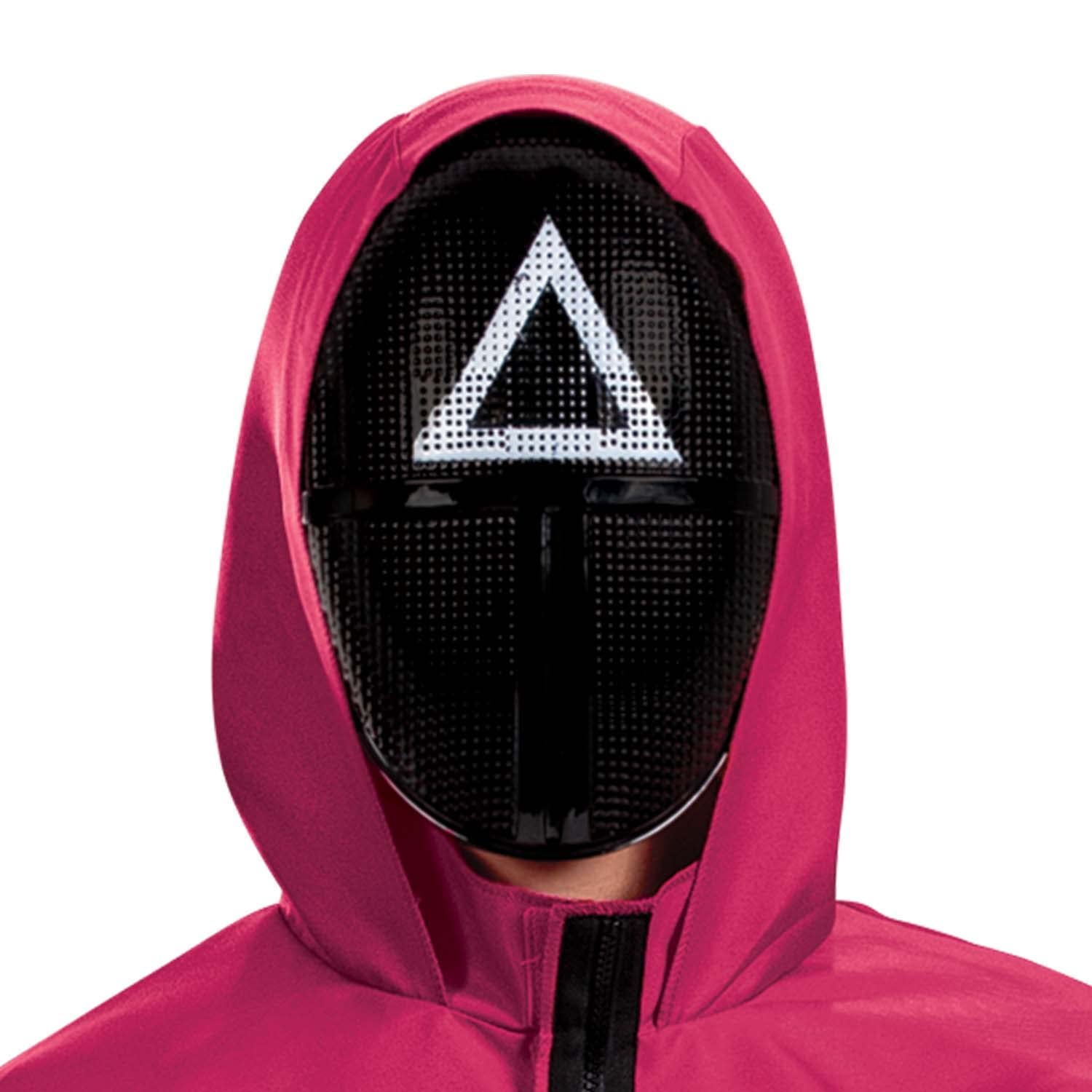 Squid Game Guard Costume – Official Netflix Inspired Triangle Mask Jumpsuit with Belt & Hood