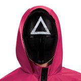 Squid Game Guard Costume – Official Netflix Inspired Triangle Mask Jumpsuit with Belt & Hood