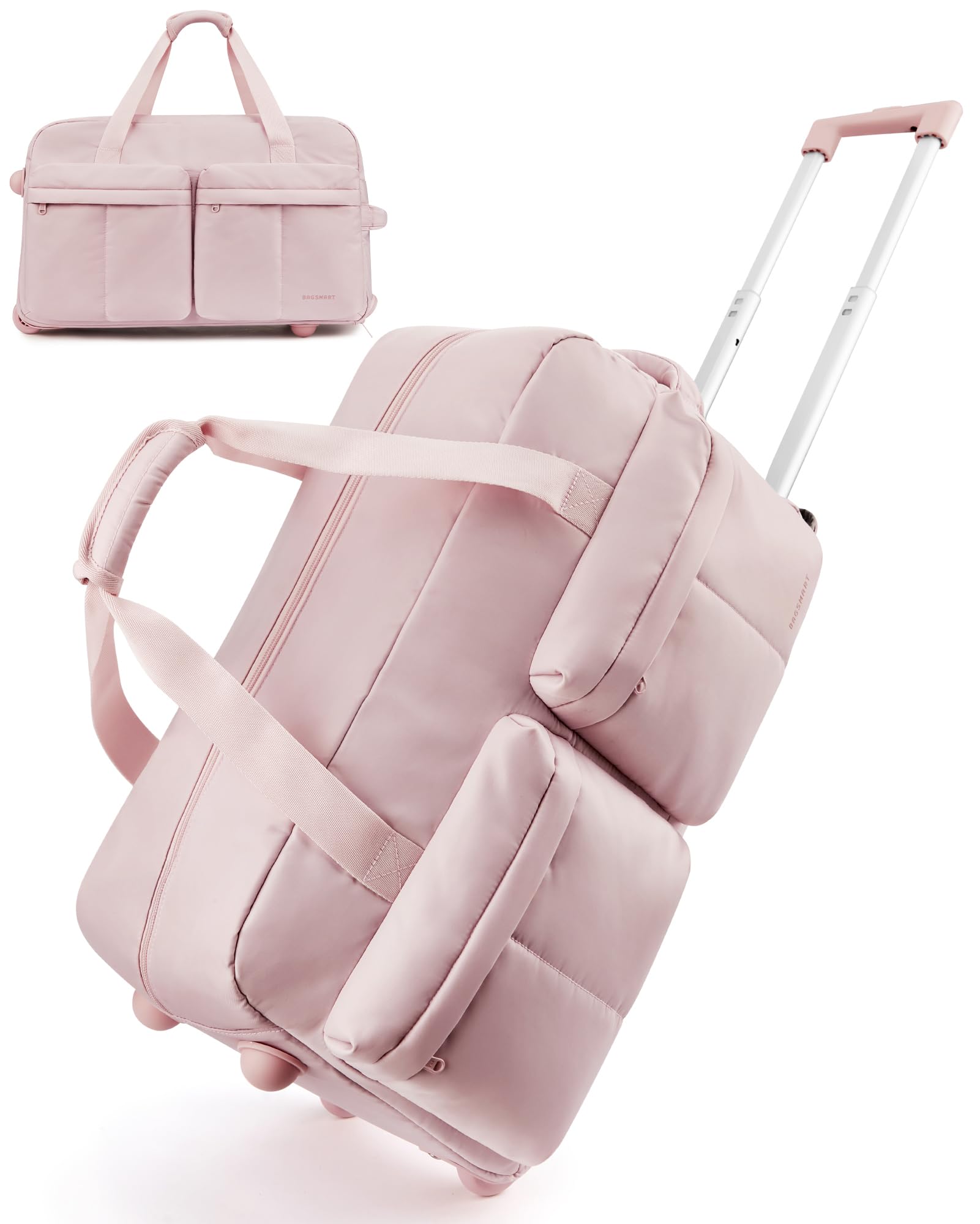 Bagsmart 42L Rolling Duffle Bag with Wheels & Wet Pocket – Airline Approved Carry-On, Pink