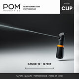 POM Pepper Spray with Pocket Clip – Tactical Flip-Top OC Defense Spray, Compact EDC Design (Black)