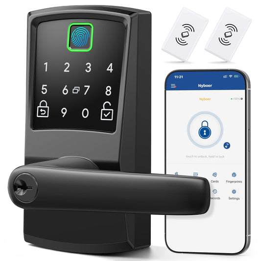 Nyboer Smart Fingerprint Door Lock with TTLock App Control, Keyless Entry Deadbolt with Alexa & Google Voice Support