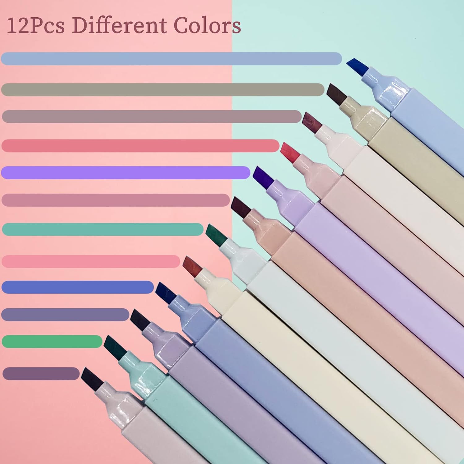 12-Color Dual-Ended Pastel Highlighter Set