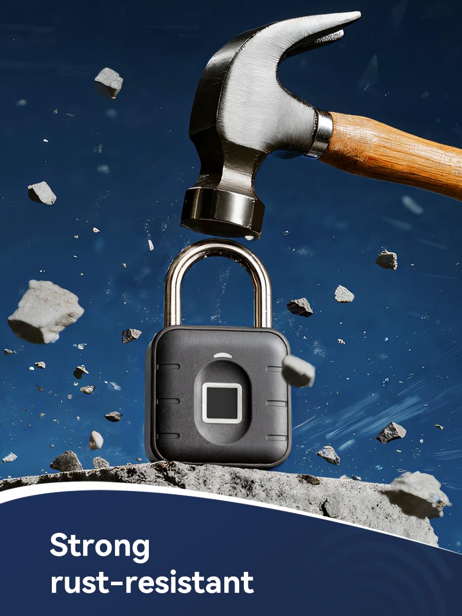 TUYA Bluetooth Fingerprint Smart Padlock with App Control, IP67 Waterproof Biometric Lock for Gym, Travel & Outdoor Security