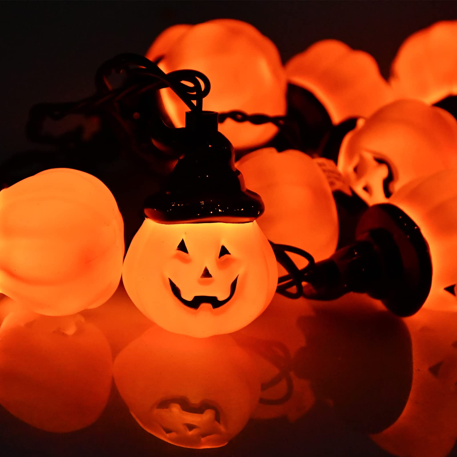 Halloween Pumpkin String Lights with Hats – 8.5Ft 10-Lantern Outdoor Jack-O’-Lantern Light Set, UL Listed Waterproof Decoration