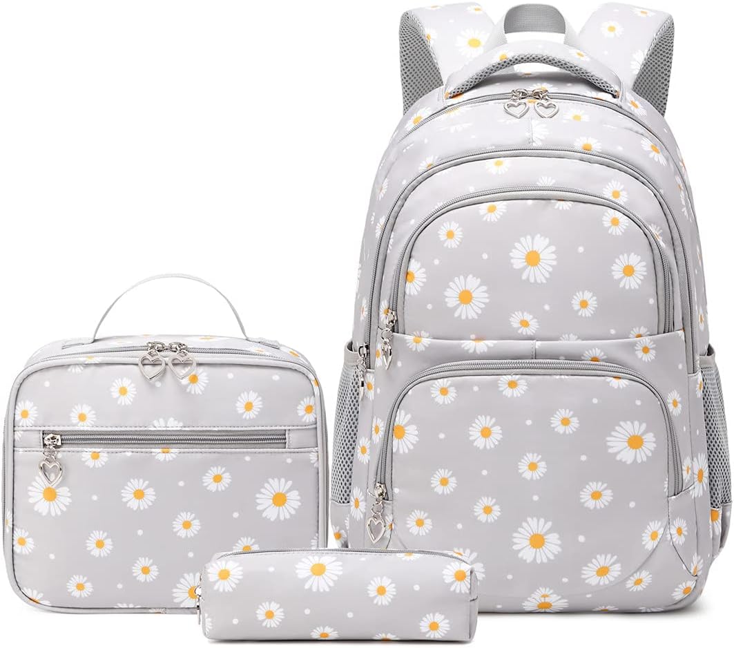 Daisy Print School Backpack Set with Insulated Lunch Bag