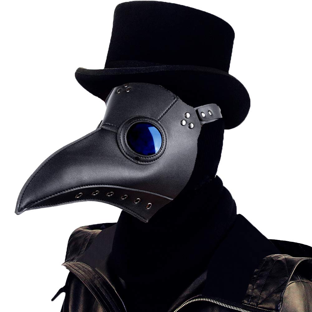 Raxwalker Plague Doctor Halloween Mask - Steampunk Raven Prop for Men and Boys - PU Leather Long Beak Cosplay Costume Scream Mask(Black)