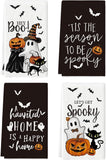 Halloween Kitchen Towels – 4 Pack Soft & Absorbent Dish Towels for Daily Use and Seasonal Kitchen Décor (18x26 Inches, Black)