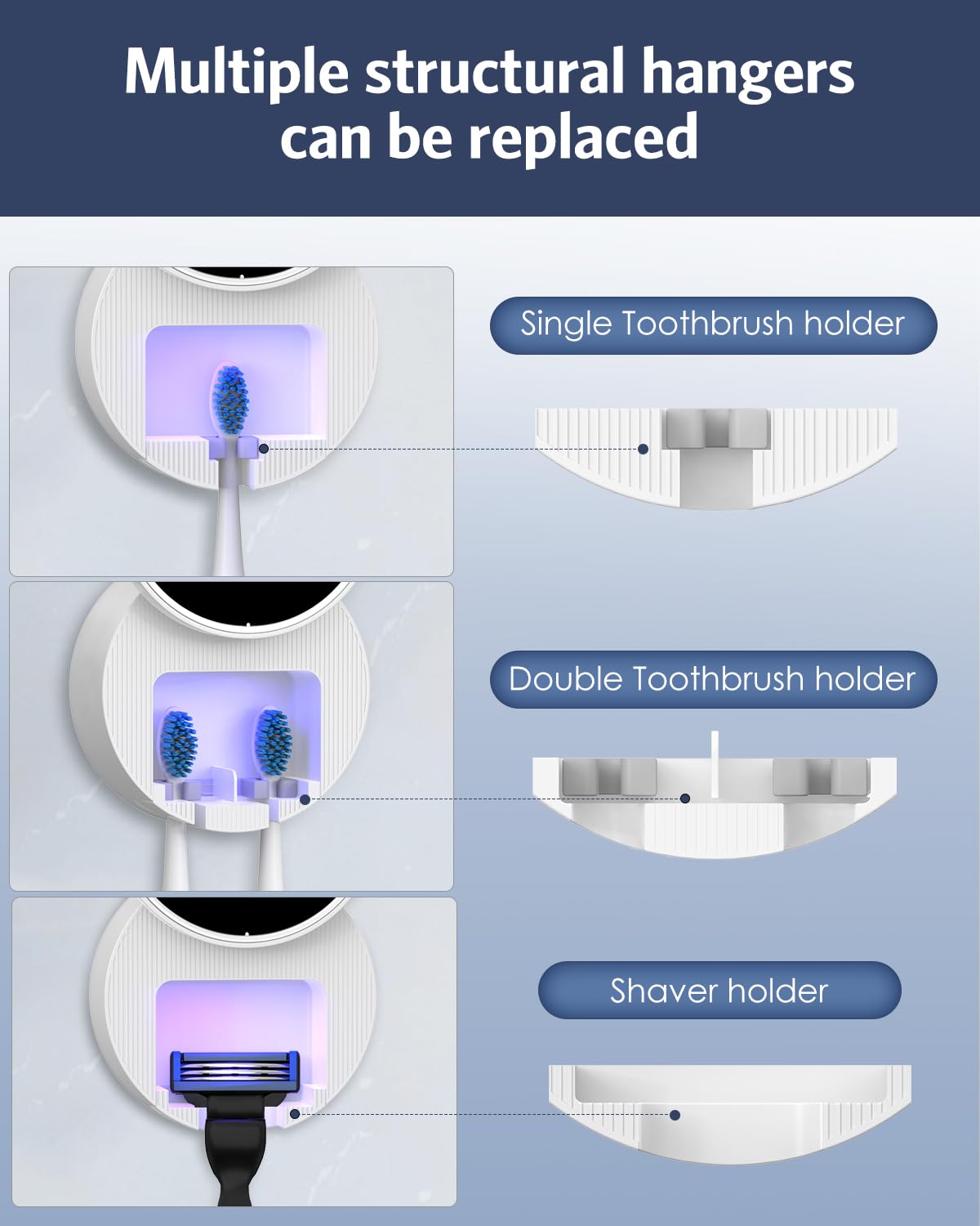 Smart UV Toothbrush Sanitizer Holder with Heat Drying & Motion Sensor – Wall Mounted Travel Hygiene Organizer White