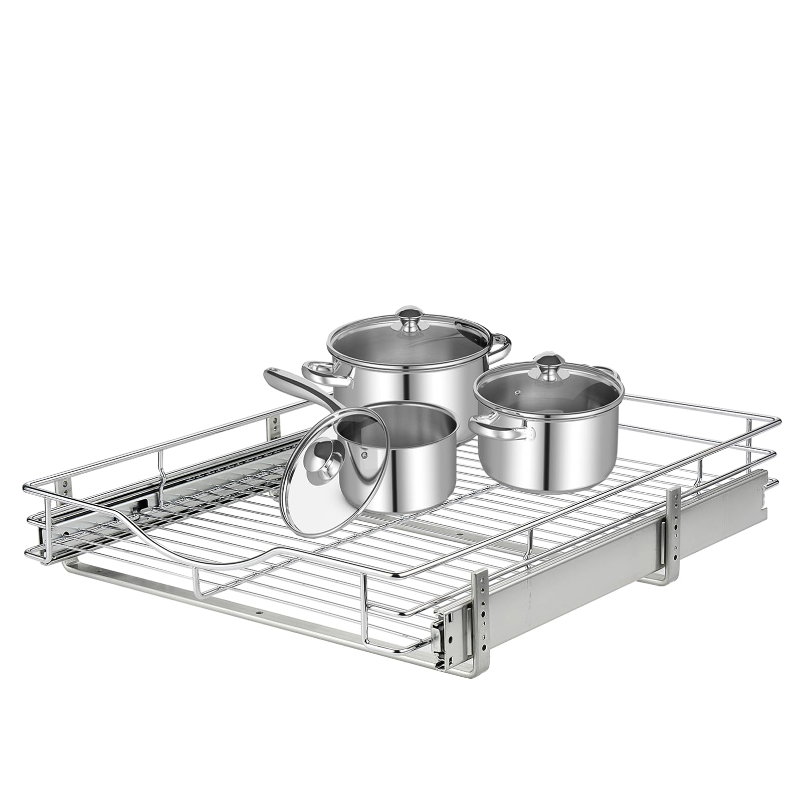 DINDON Slim Chrome Pull-Out Cabinet Drawer – Compact Single-Tier Slide-Out Organizer for Narrow Kitchen Cabinets