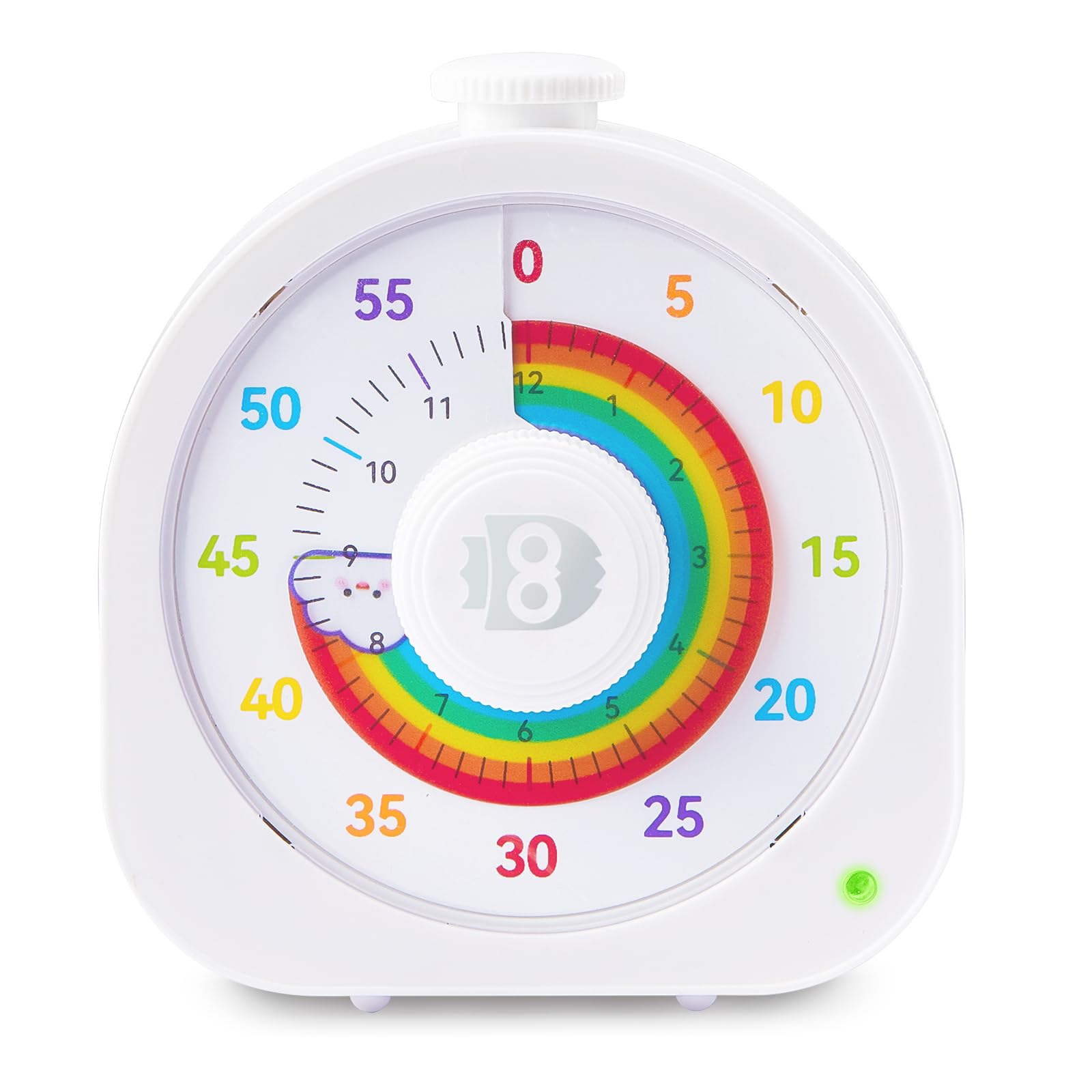 Rainbow Visual Timer with Magnetic Stand, Silent Rechargeable Countdown & Pomodoro Mode (60 Min / 12H) for Kids, Classroom & Focus Training – White