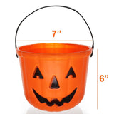 Jack-O’-Lantern Pumpkin Pail – Reusable Plastic Trick-or-Treat Bucket (Black, Purple & Orange, 6x7 Inch)