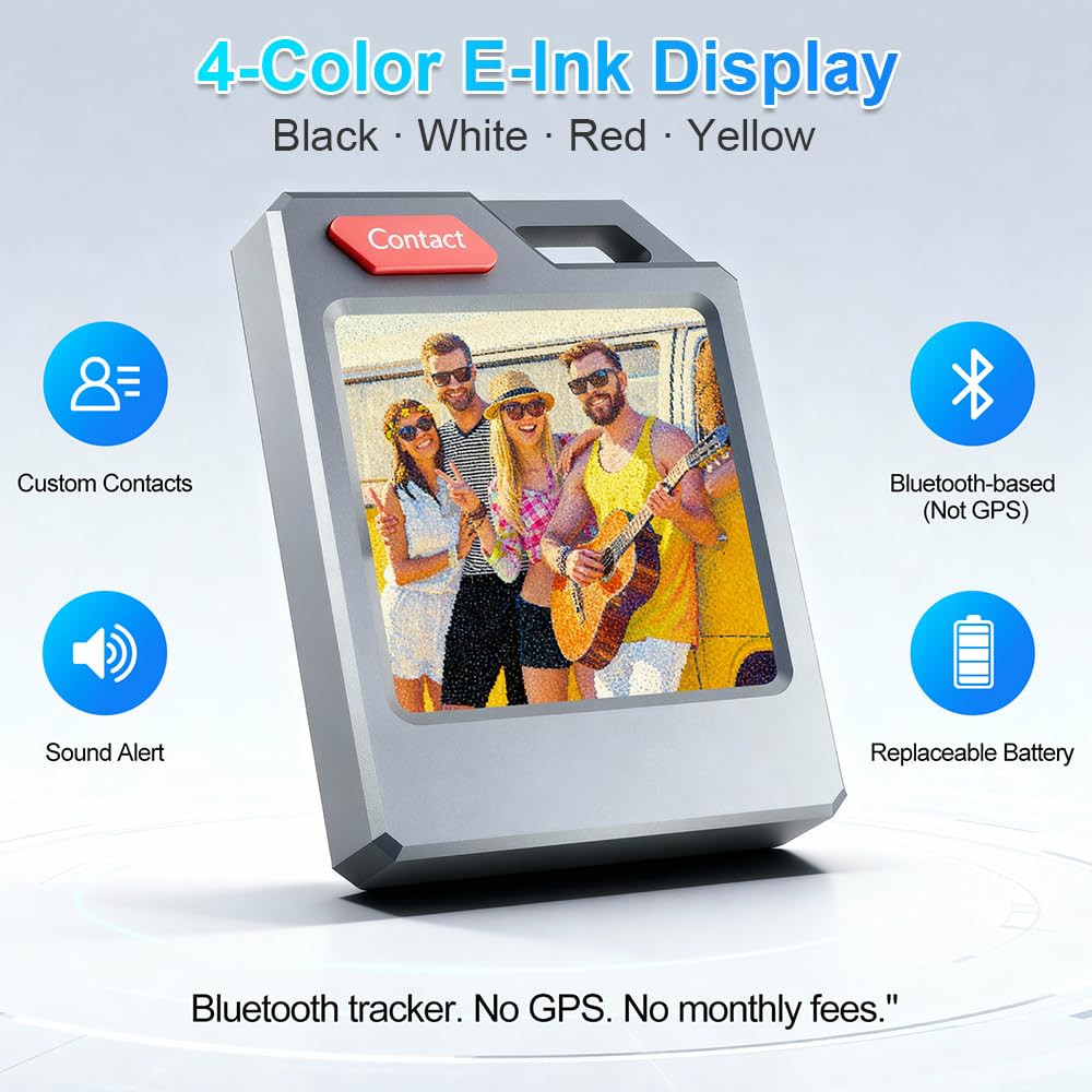 PhotoTag Smart Bluetooth Tracker with E-Ink Display, Apple Find My & Google Find Hub Compatible Item Locator – Aluminum Alloy Black