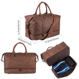 Leather Travel Duffel Bag with Shoe Compartment – Large Waterproof PU Weekender Carry-On Bag (Brown)