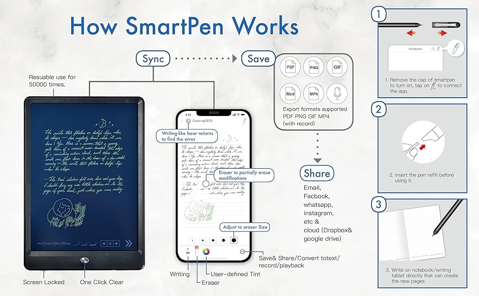 Ophaya Pro+ Smart Digital Pen & Notebook – Real-Time Sync, Searchable OCR & Audio Recording System (Black)