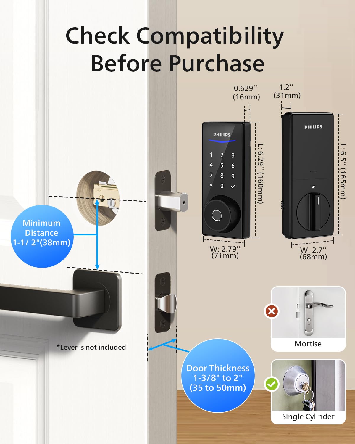Philips Wi-Fi Smart Deadbolt Door Lock with Fingerprint, App Control & Alexa Support, Keyless Entry Security Lock