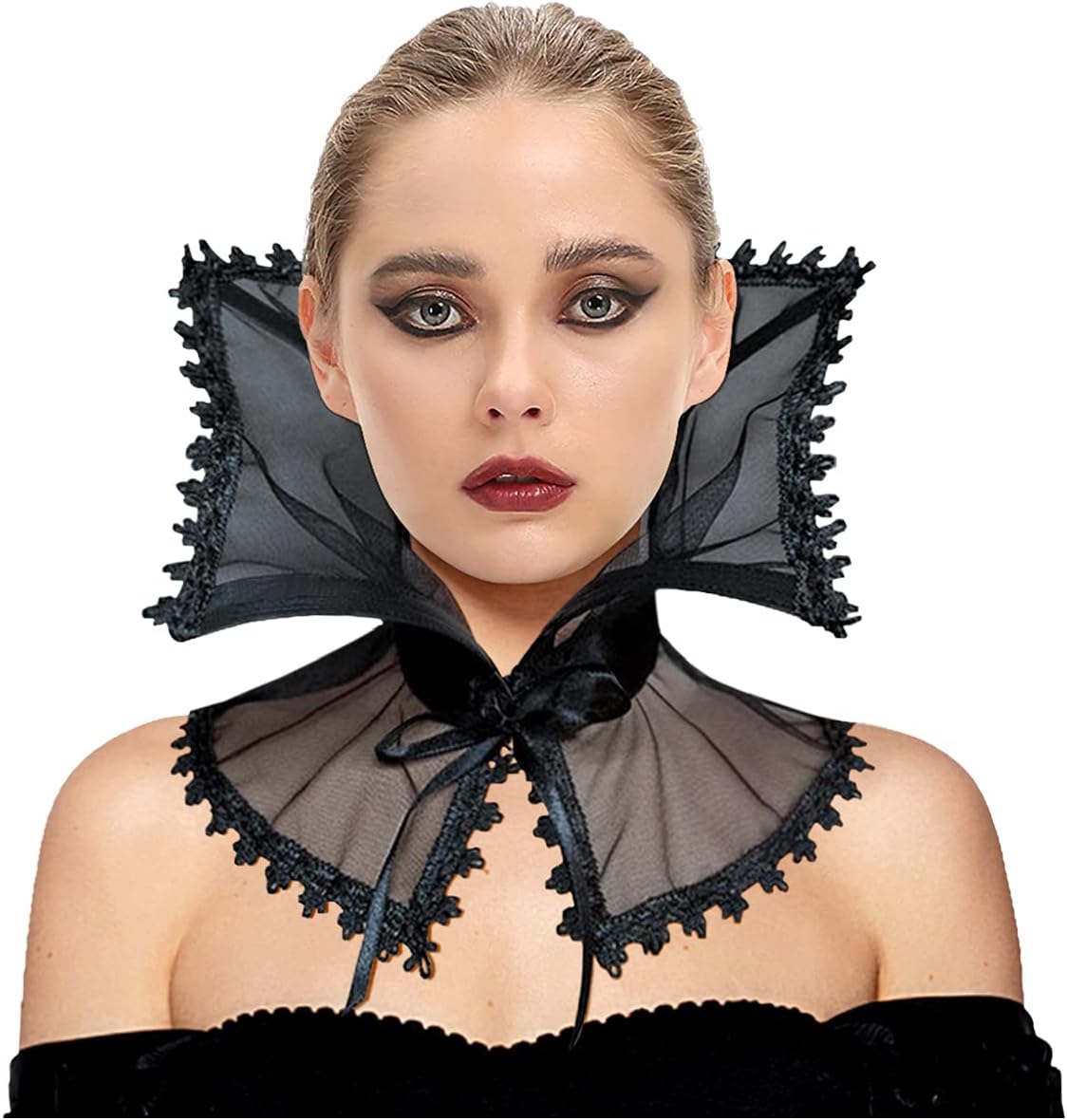 Black Victorian Vampire Lace Collar – Gothic Renaissance Ruffle Neck Accessory for Women