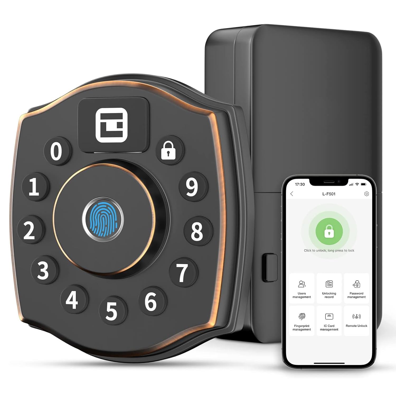 5-in-1 Smart Fingerprint Door Lock with Keypad, Bluetooth App & IC Card Access, Weatherproof Digital Deadbolt for Front Door Security