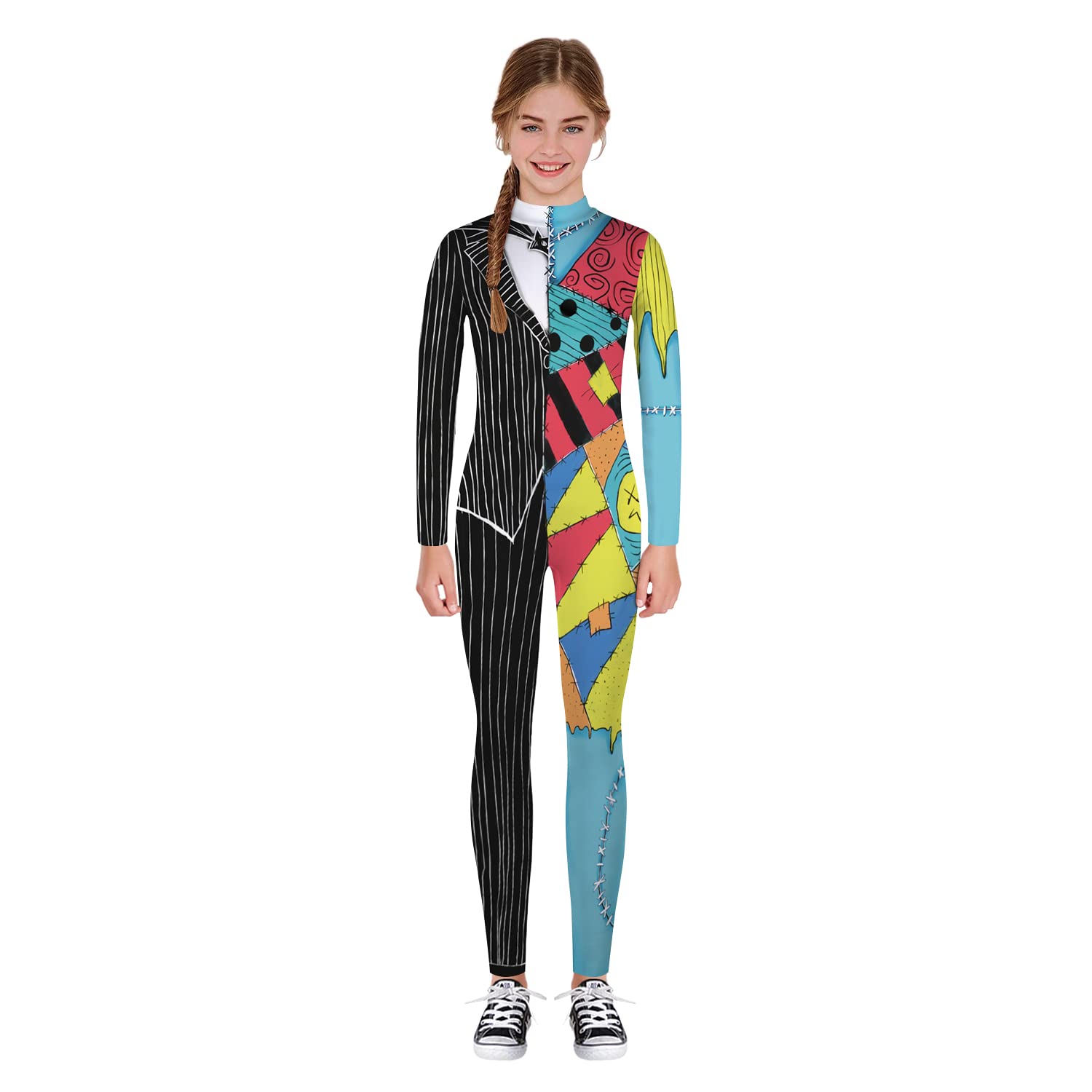 Kids Multicolor 3D Skeleton Bodysuit – Stretchy Halloween Jumpsuit for Boys & Girls 💀🌈