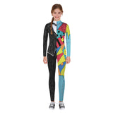 Kids Multicolor 3D Skeleton Bodysuit – Stretchy Halloween Jumpsuit for Boys & Girls 💀🌈