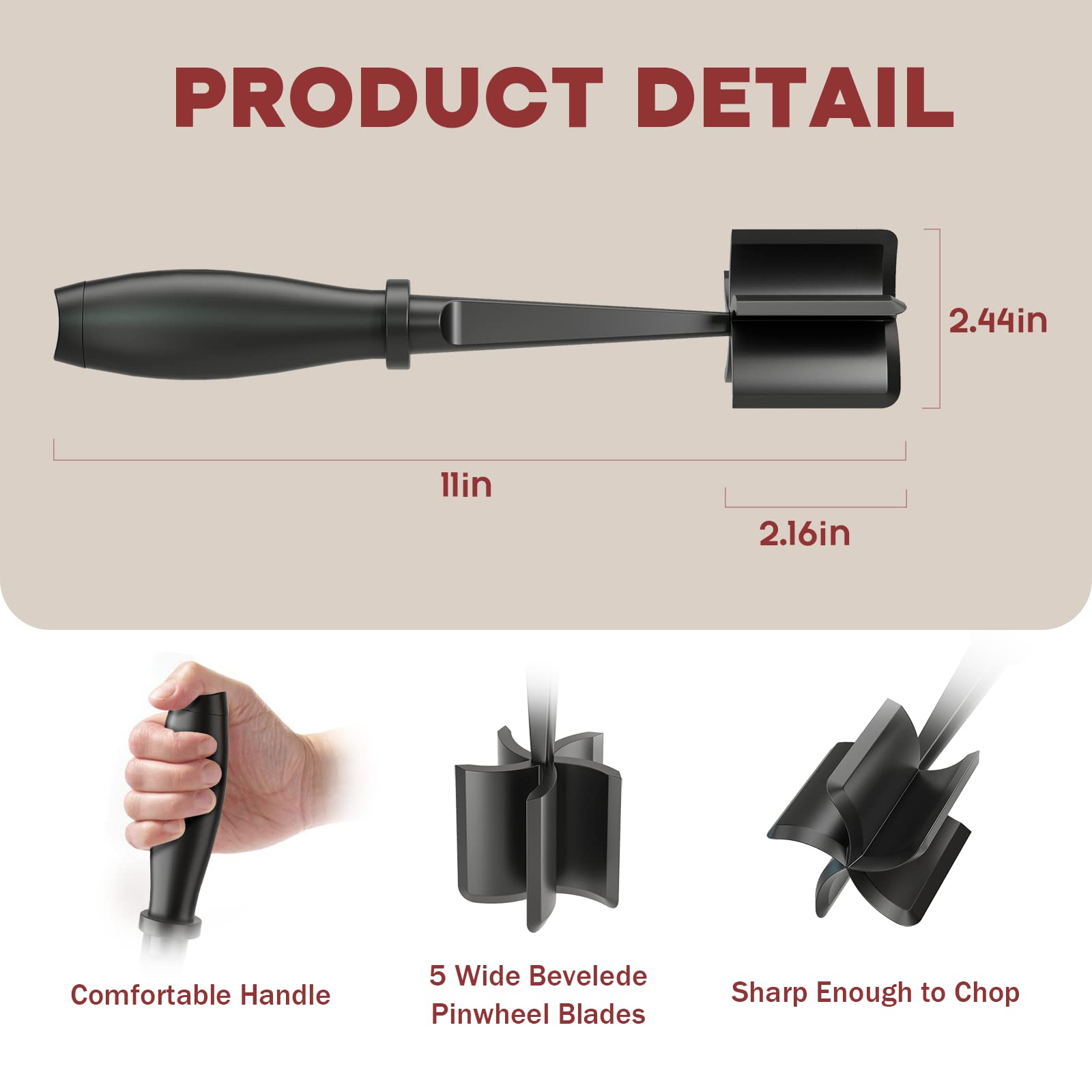 5-Blade Meat Chopper & Masher Tool for Ground Meat, Vegetables & Mixing