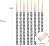 Luxury Candy Apple Stick Kit – 24 Rhinestone Sticks, 24 Bags, Silver Ribbon & Scissors – Black + Silver Caramel Apple Decorating Set