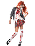 High School Horror Zombie Schoolgirl Costume – Grey Jacket, Tie & Skirt Halloween Outfit 🧟‍♀️